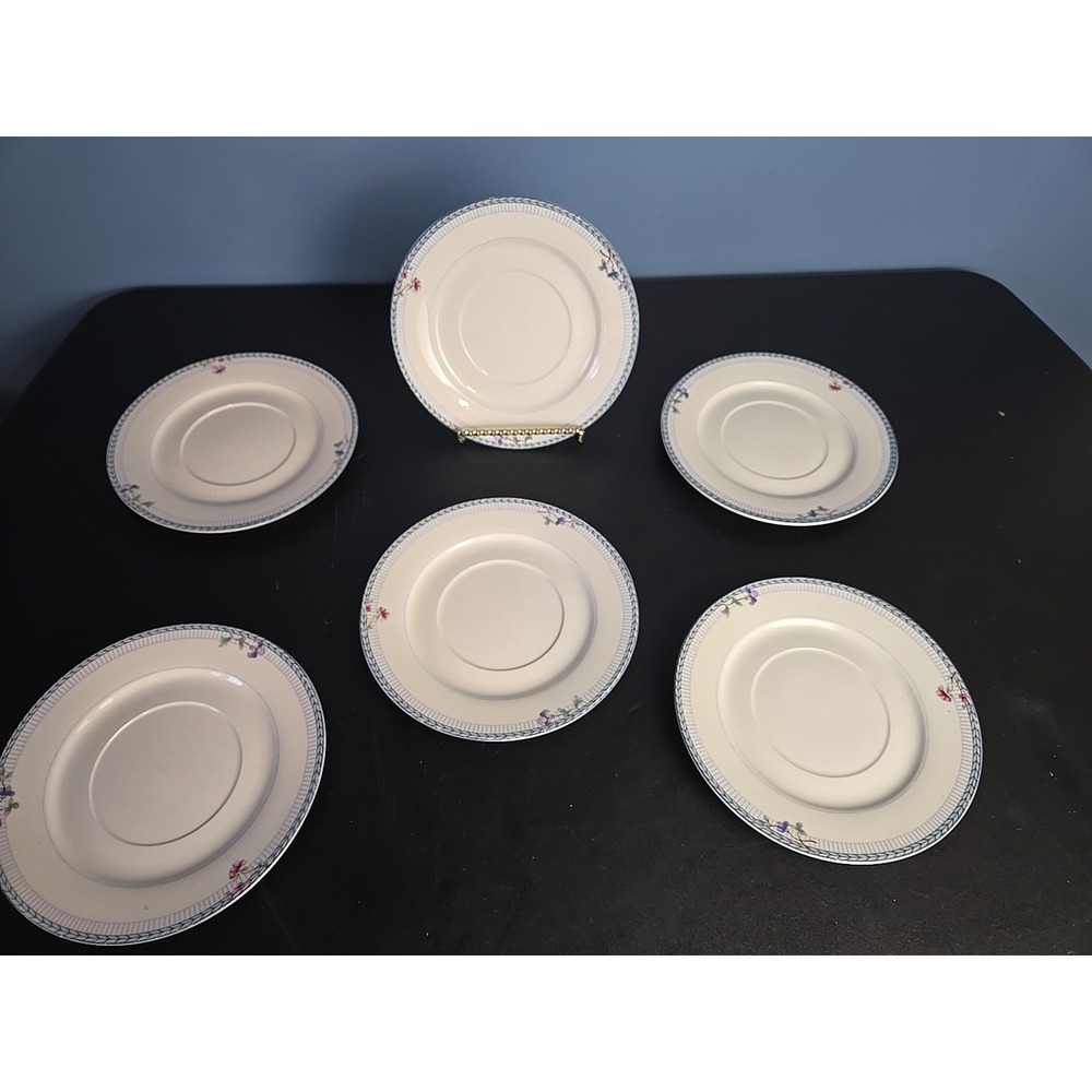 6 Oneida Blue Lattice 6.25" Saucers Tea Plates Select Collection Fine Porcelain